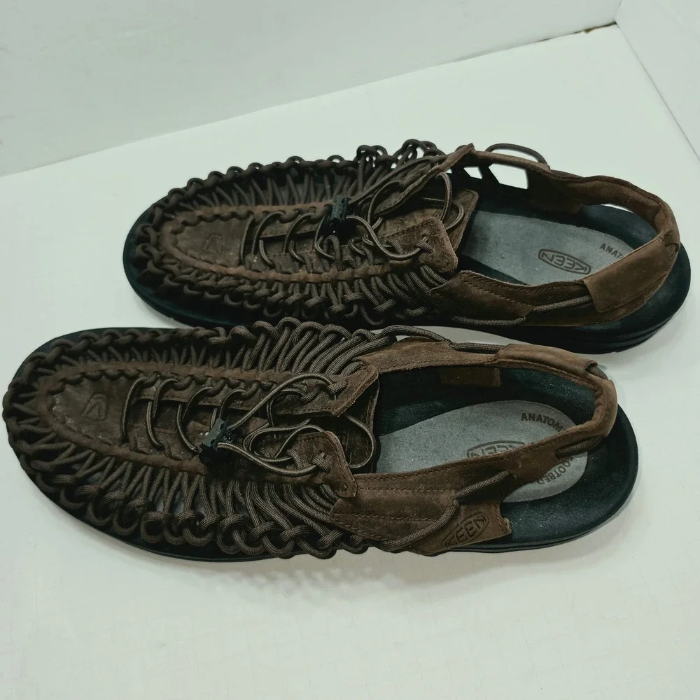 KEEN Uneek Mens Sandals Brown Suede Cord Outdoor Hiking Shoes Size 13